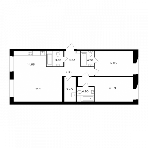 3-комнатная, 106.95 м²