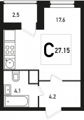 1-комнатная квартира 27,15 м²