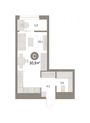 Студия, 30.94 м²