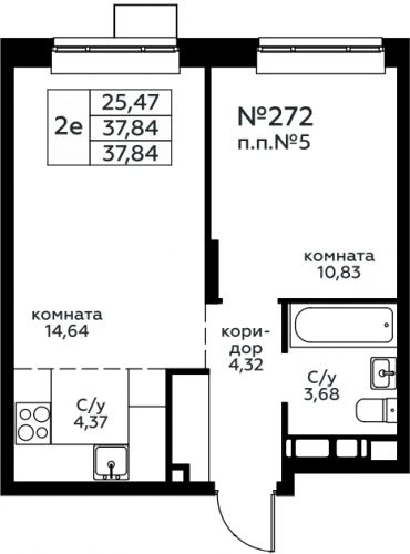 2-комнатная, 37.84 м²