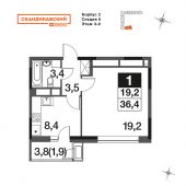 1-комнатная квартира 36,3 м²