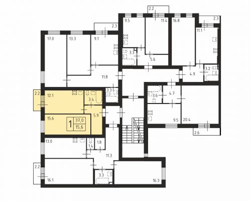 1-комнатная, квартира, 37 м²