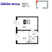 1-комнатная квартира 35,9 м²