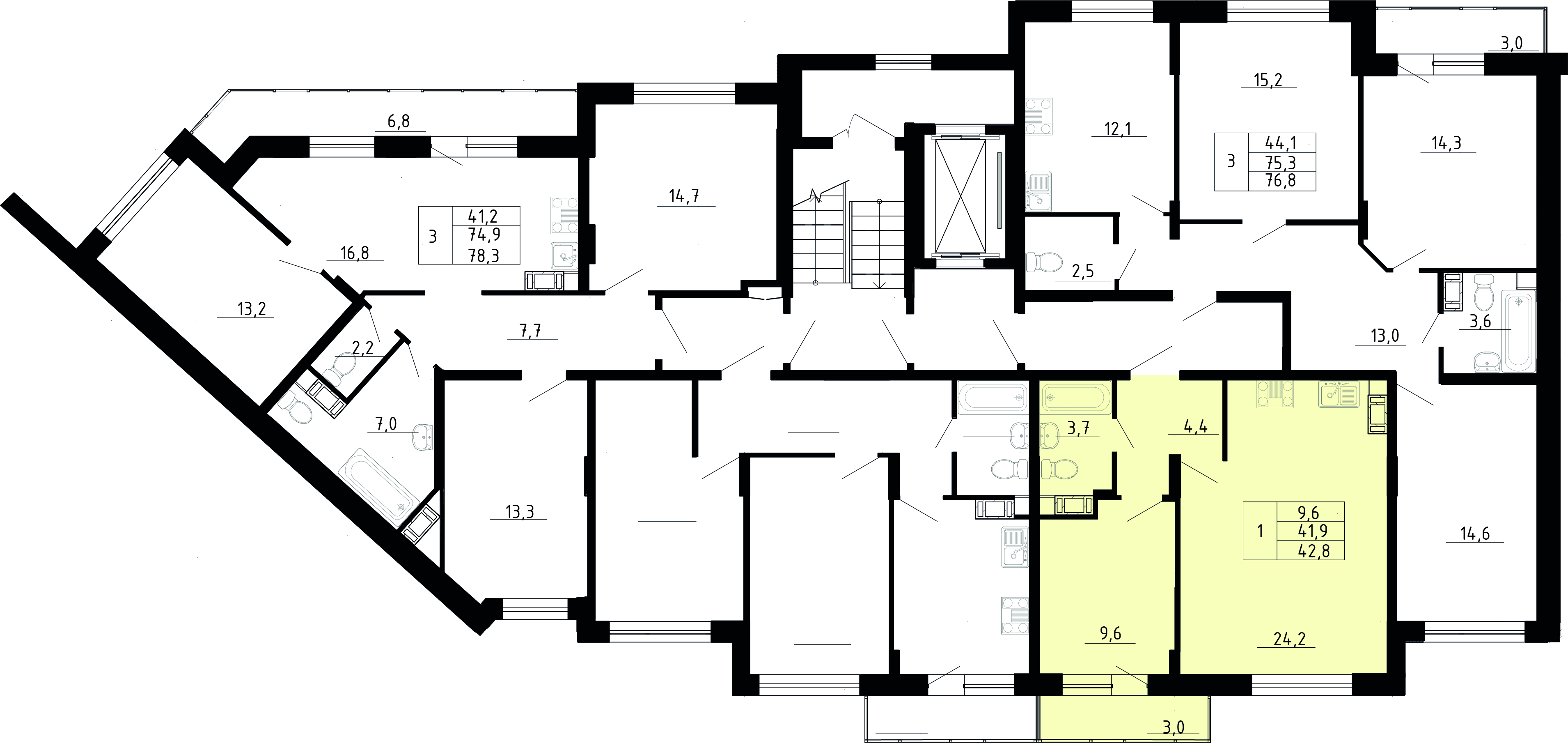 1-комнатная квартира №206, 41,9 м² за 4,58 млн руб. в ЖК «Yolkki Village» - планировка