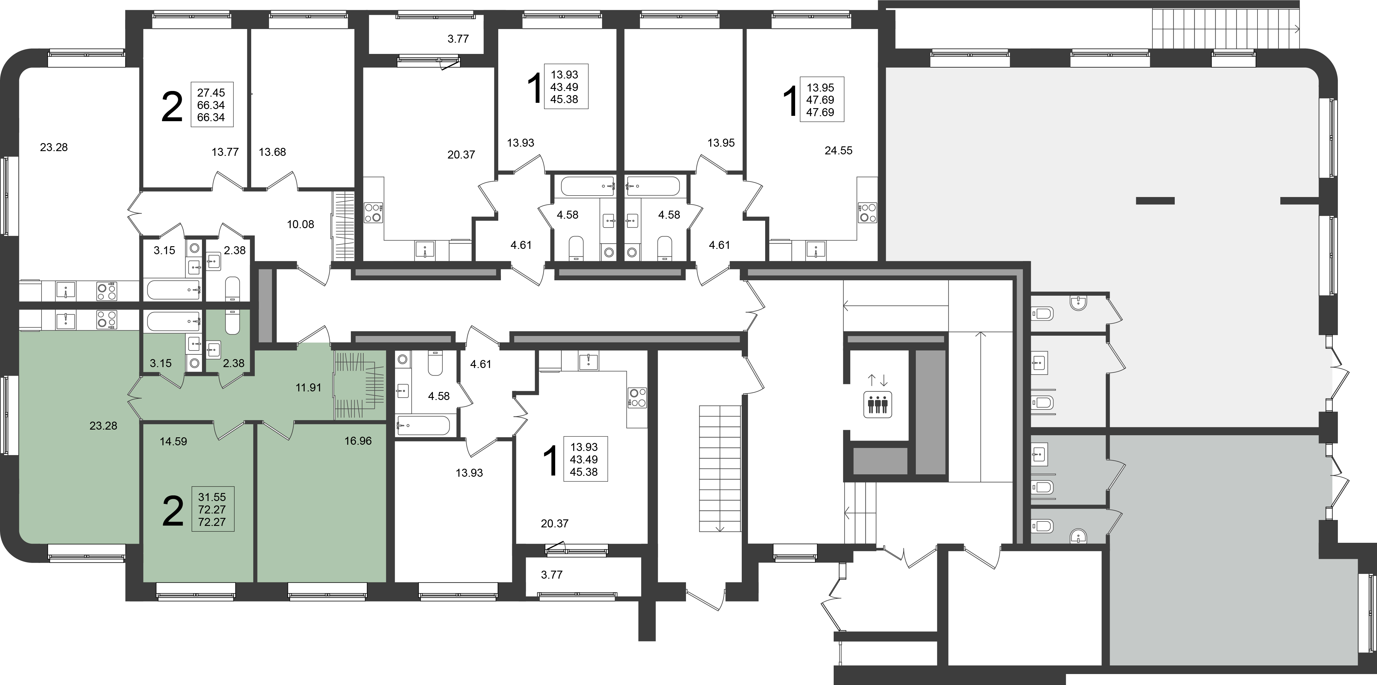 2-комнатная квартира №2, 72,3 м² за 11,87 млн руб. в ЖК «Мишино - 2» - планировка
