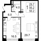 1-комнатная квартира 56,4 м²