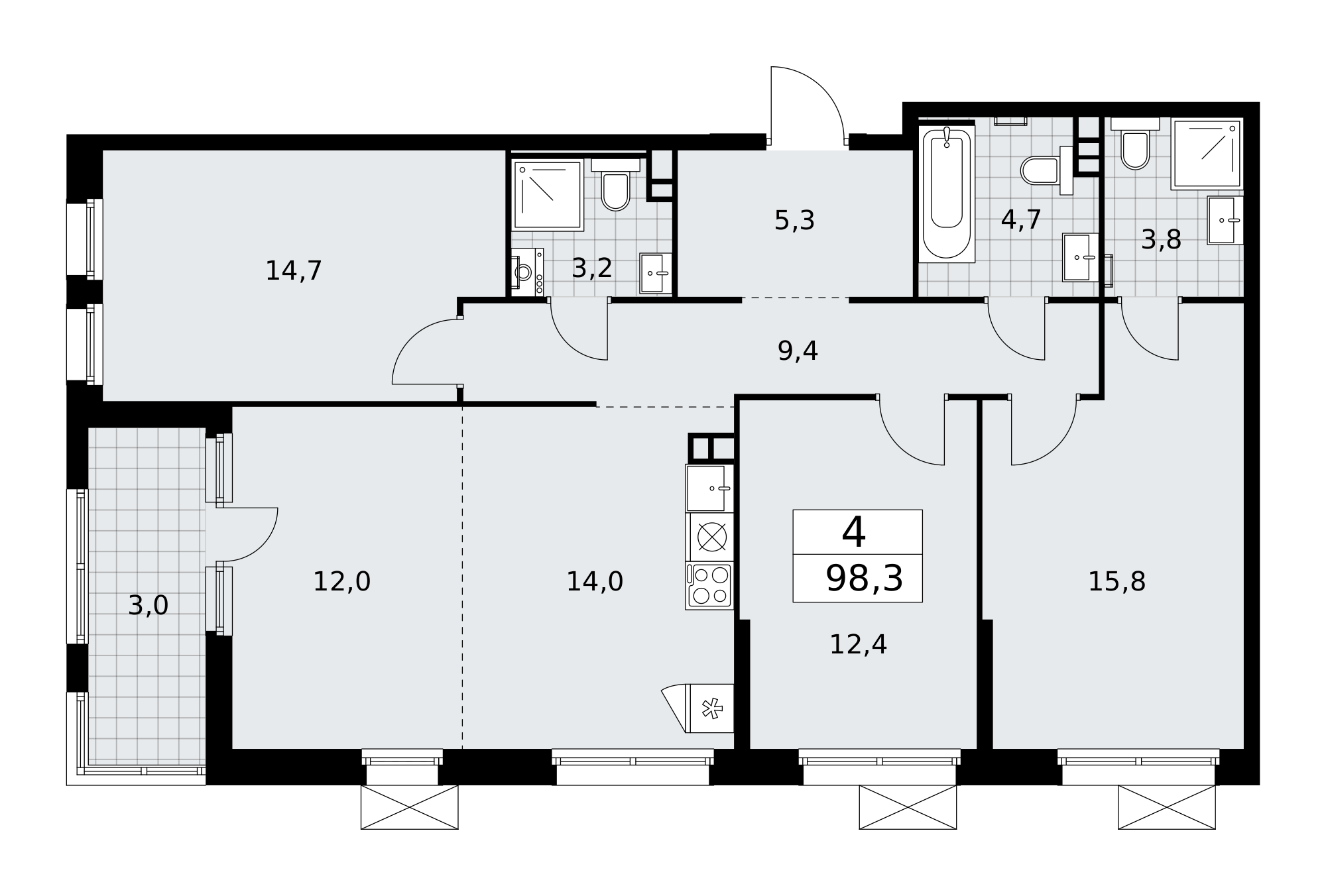 4-комнатная квартира №24К-25.7-1032, 98,3 м² за 25,12 млн руб. в ЖК «Скандинавия» - планировка
