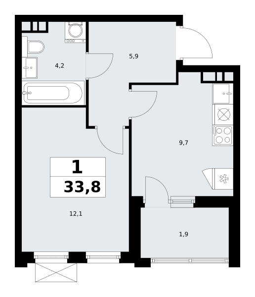 1 комната до 33.8