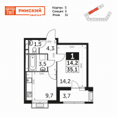 1-комнатная квартира 35,1 м²