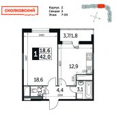1-комнатная квартира 42 м²