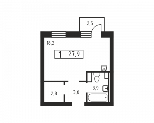 1-комнатная, 27.9 м²