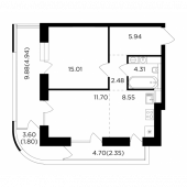 2-комнатная квартира 57,08 м²