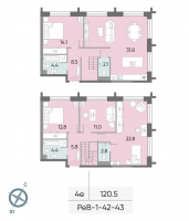 Многокомнатная, 120.5 м²