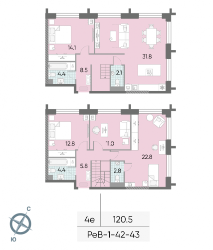 Многокомнатная, 120.5 м²
