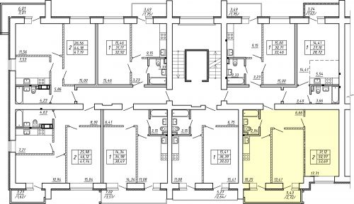 2-комнатная, квартира, 51.6 м²