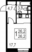 1-комнатная квартира 26.2 м²