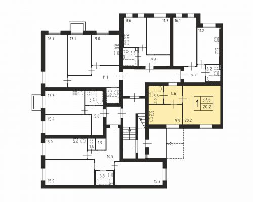 1-комнатная, квартира, 37.6 м²