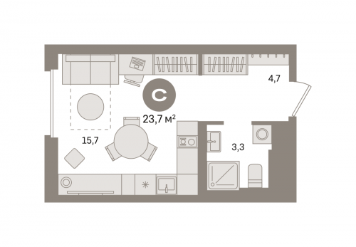 Студия, 23.72 м²