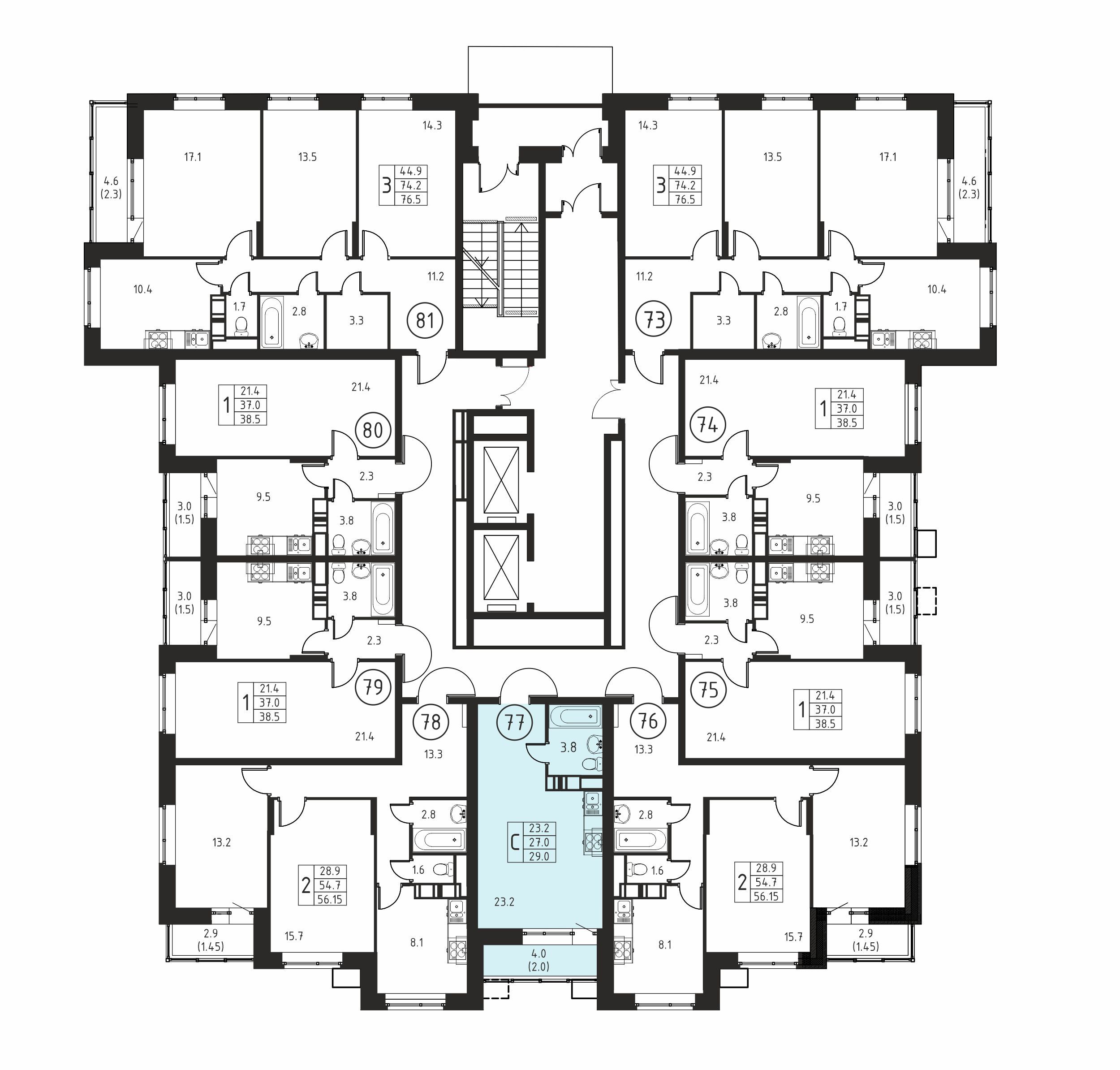 Квартира-студия №77, 29,0 м² за 4,79 млн руб. в ЖК «Космос» - планировка