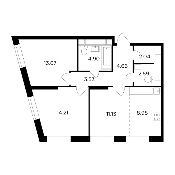 3 комнаты до 65.71