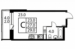 1-комнатная квартира 29 м²