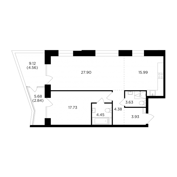 2 комнаты до 85.41