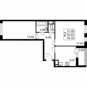 2-комнатная квартира 54,93 м²