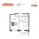 1-комнатная квартира 35,3 м²