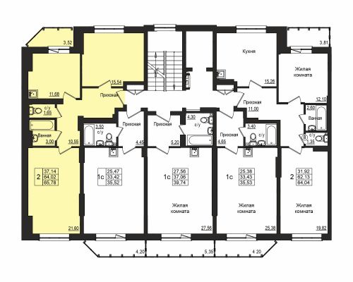 2-комнатная, квартира, 63.7 м²