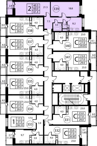 2-комнатная, квартира, 61.4 м²
