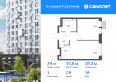 1-комнатная квартира 34,04 м²