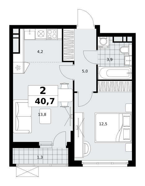 2 комнаты до 40.7
