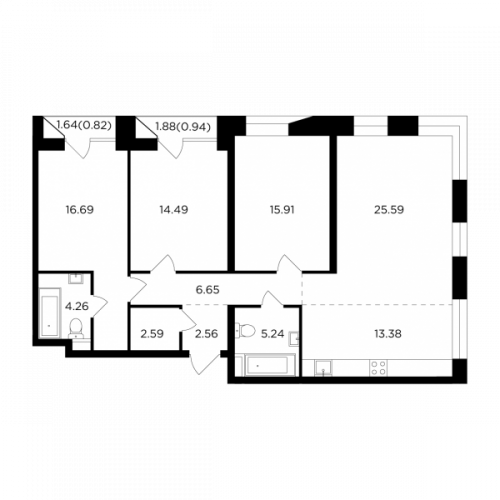 Многокомнатная, 109.12 м²
