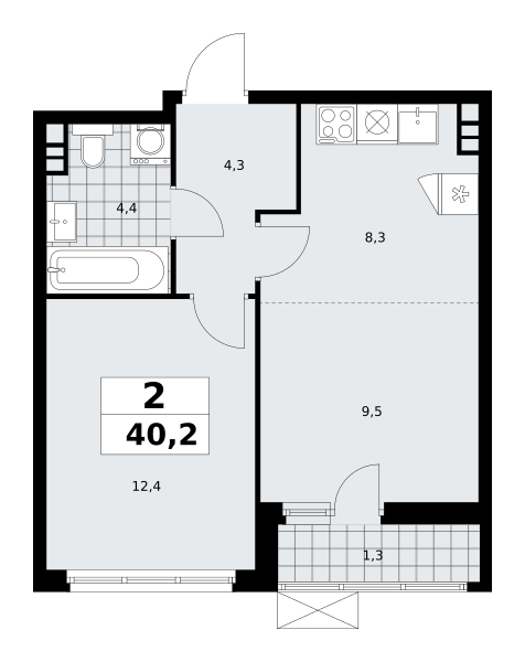 2 комнаты до 40.2
