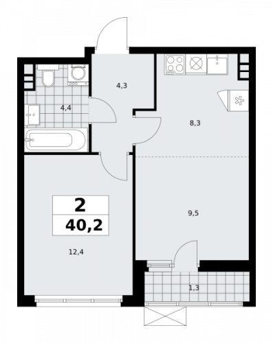 2-комнатная, 40.2 м²