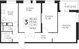 3-комнатная квартира 73,5 м²