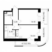 1-комнатная квартира 52,78 м²