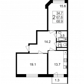 2-комнатная квартира 68,3 м²