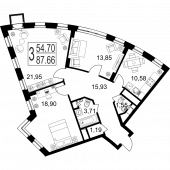 3-комнатная квартира 87,66 м²