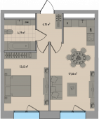 1-комнатная квартира 37,68 м²