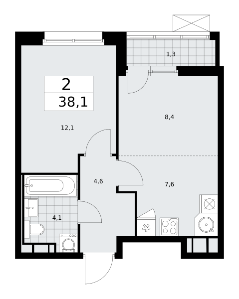 2 комнаты до 38.1