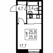 1-комнатная квартира 25.8 м²