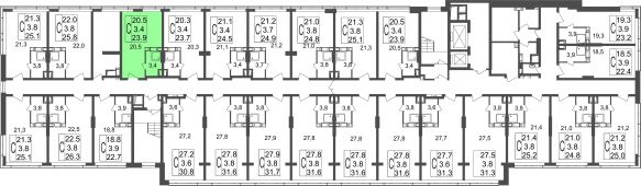 1-комнатная квартира 23,9 м²