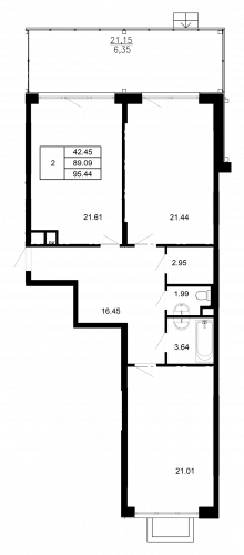 3-комнатная, квартира, 95.44 м²