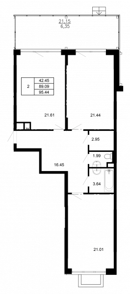 3 комнаты до 95.44