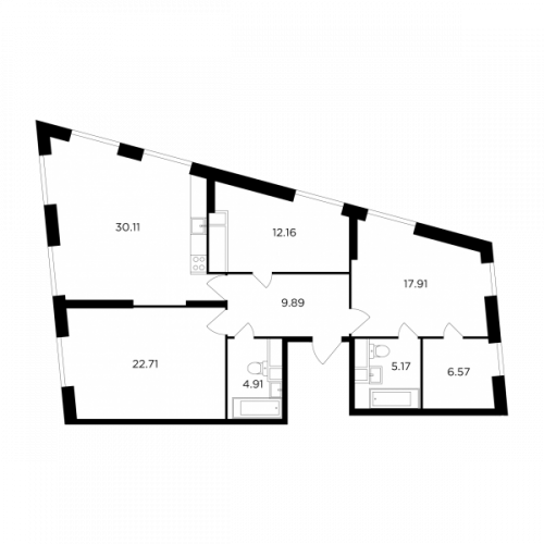3-комнатная, 109.43 м²