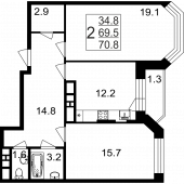 2-комнатная квартира 70,8 м²