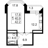 1-комнатная квартира 42,2 м²