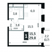 1-комнатная квартира 29,9 м²