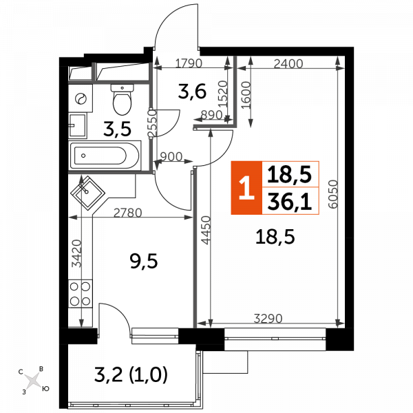 1 комната до 36.1